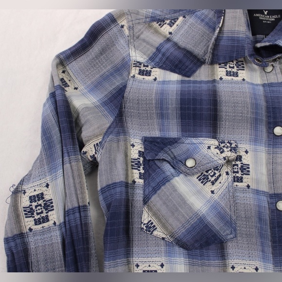 American Eagle Western Long Sleeve Plaid Pearl Snap‎ Button Down Women's Small - Picture 4 of 16